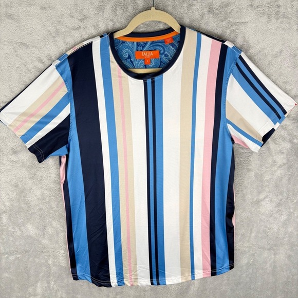 Tallia Sport Other - Tallia Sport Men's Striped Crew Neck T-Shirt Casual Retro Modern Pink Navy Small